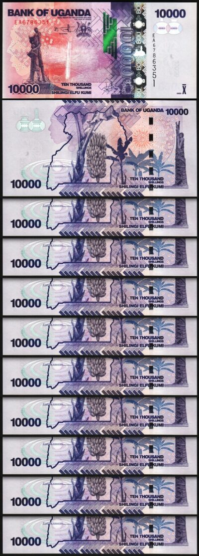 Uganda 10000 10,000 Shillings 2025, UNC, 10 Pcs LOT,Consecutive,P-52 NEW DATE,EA