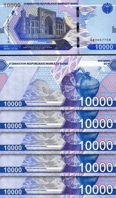 Uzbekistan 10000 Sum 2021, UNC, 5 Pcs LOT, P-89