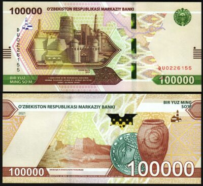 Uzbekistan 100000 100,000 Sum 2021, UNC, P-92