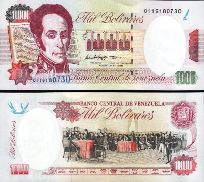 Venezuela, 1000 Bolivares, 6 August 1998, UNC, P-76d, Simon Bolivar