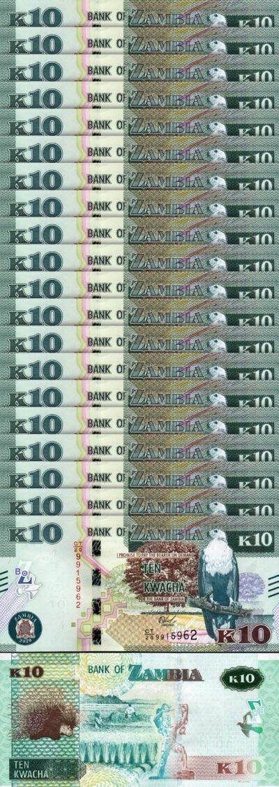 Zambia 10 Kwacha 2020 (2021), UNC, 20 PCS LOT, P-58