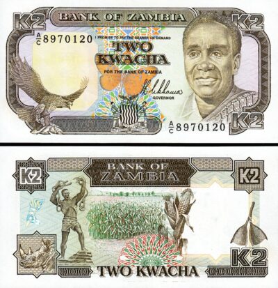 Zambia 2 Kwacha 1989, UNC, P-29, Sign 8