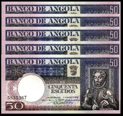 Angola 50 Escudos 1973, UNC, 5 Pcs LOT, P-105
