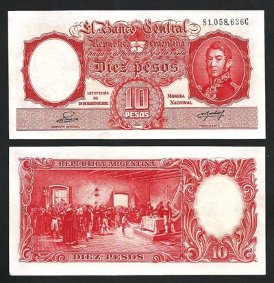 Argentina 10 Pesos 1953, VF, P-265b, Series C