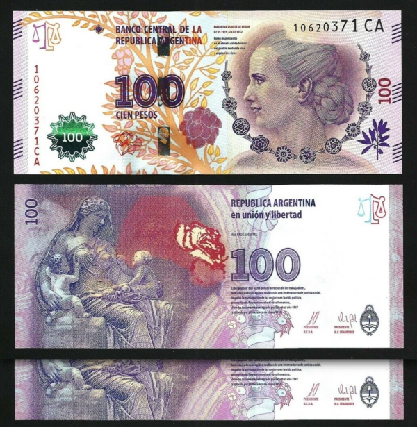 Argentina 100 Pesos Nd 2012 (2016), UNC, 2 Pcs PAIR, Comm, EVA, P-358c,Suffix CA