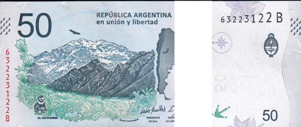 Argentina 50 Pesos 2018 2020, UNC, BUNDLE, Pack of 100 PCS, Consecutive, P-363 - Image 3