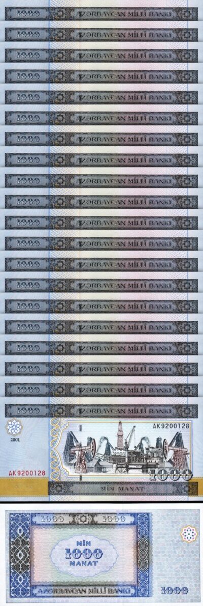 Azerbaijan 1000 Manat 2001, UNC, 20 Pcs LOT, Consecutive, P-23