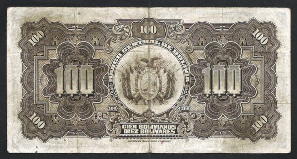 Bolivia 100 Boliviano 1928, VF+, P-125a - Image 3