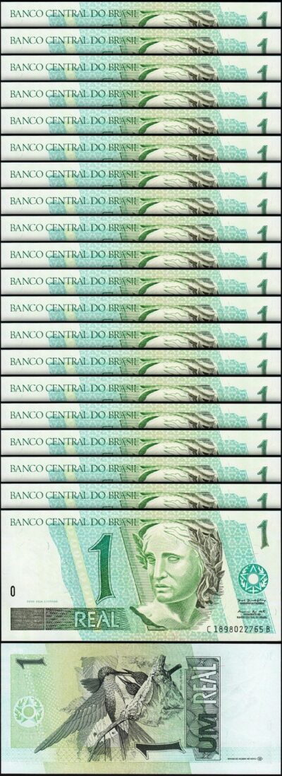 Brazil 1 Real Nd 1997, UNC, 20 Pcs LOT, Consecutive, P-243Af, Sign 39