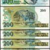 Brazil 200 Cruzeiros 200 Cruzados Novos 1990, UNC, 5 PCS Consecutive LOT, P-225b