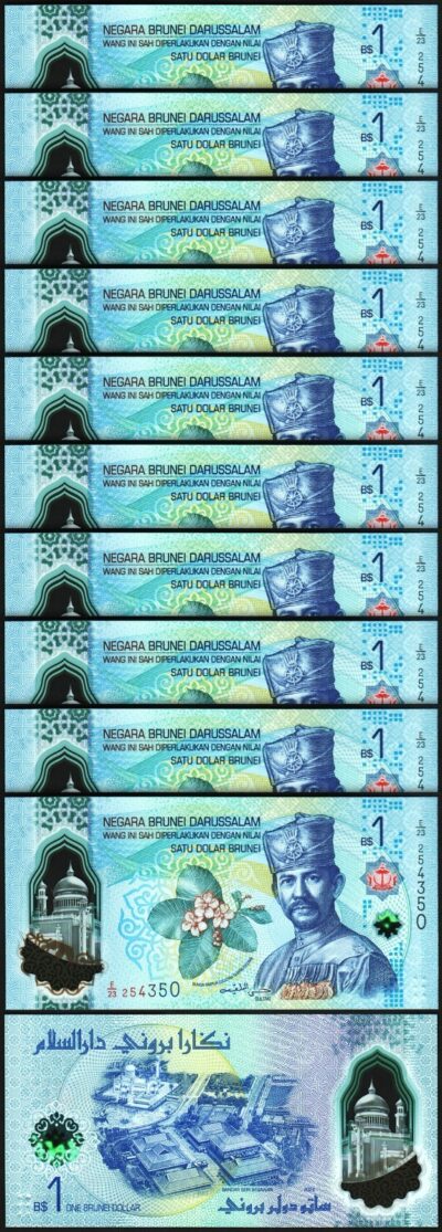 Brunei 1 Dolar 2024/2026, UNC, 10 Pcs LOT, Consecutive, P-41, Polymer