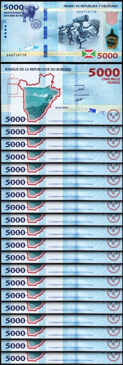Burundi 5000 Francs 2018 (2019), UNC, 20 PCS Consecutive LOT, P-53