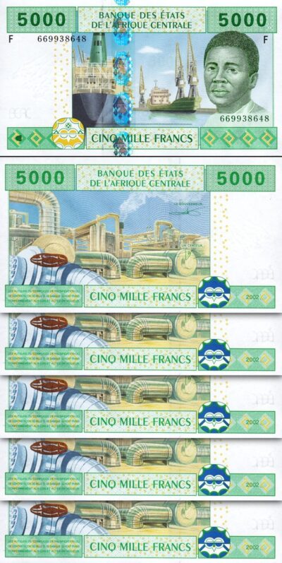 C.A.S, EQUATORIAL GUINEA, 5000 Francs 2002, UNC 5 Pcs LOT, Consecutive, P-509Fc