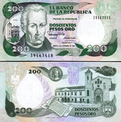 Colombia 200 Pesos 1989, AU P-429d