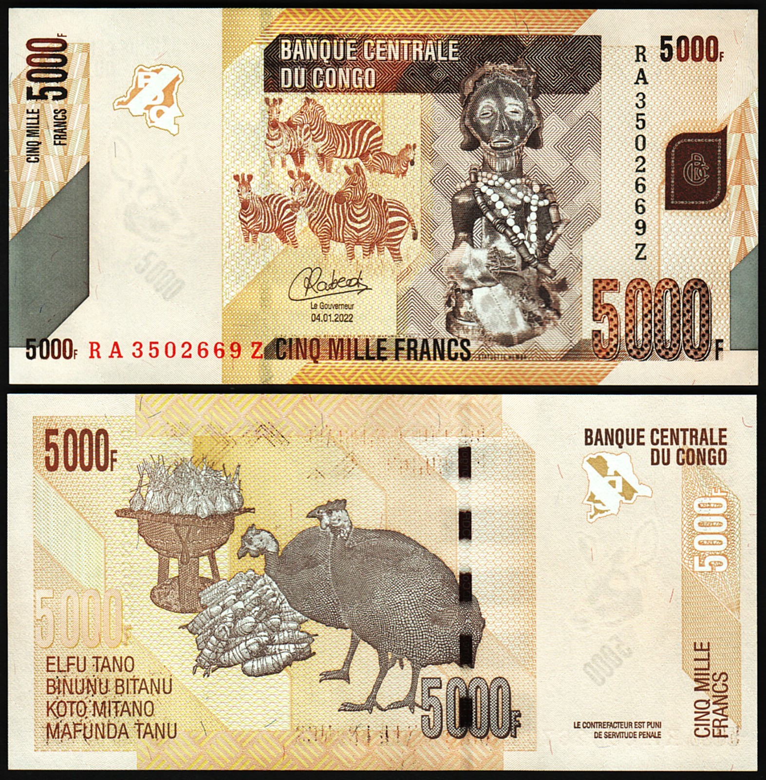Congo Democratic Rep. 5000 Francs 2022, UNC, REPLACEMENT, RA-Z, P-102dr