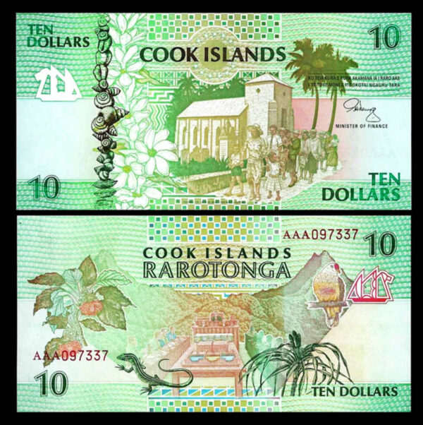 Cook Islands 10 Dollars 1992, UNC, 5 Pcs Consecutive LOT, Prefix AAA, P-8 - Image 3