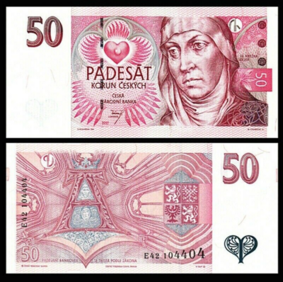 Czech Republic 50 Korun 1997, UNC, P-17, Prefix D