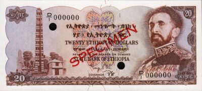 Ethiopia 20 Dollars 1961, UNC, SPECIMEN, D/I 000000, P-21s, RARE!!