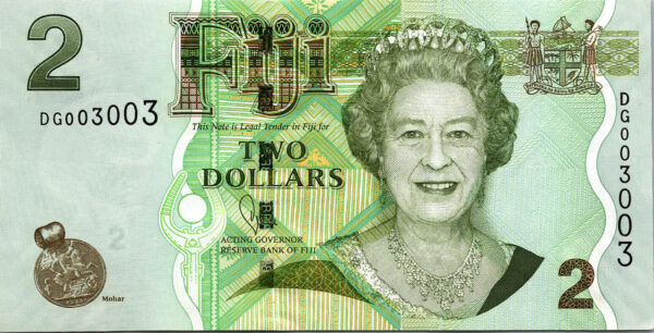 Fiji 2 Dollars 2007, REPEATER SERIAL, 003 003, aUNC, P-109, Queen Elizabeth II