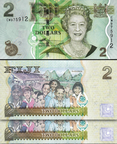 Fiji 2 Dollars 2007, UNC, 2 Pcs PAIR, Consecutive, P-109a, Queen Elizabeth II