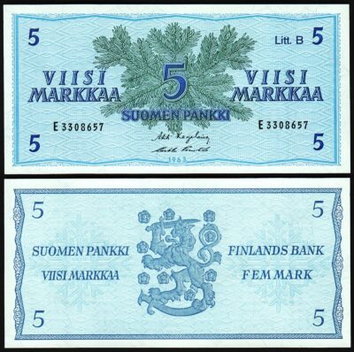 Finland 5 Markkaa 1963, UNC, Litt B, P-106Aa