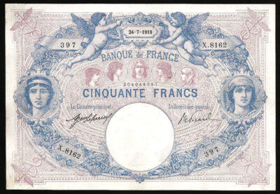 France 50 Francs 1918, aXF,  P-64e