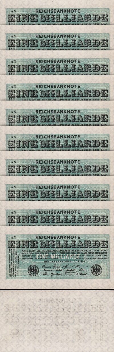 Germany 1 Milliarde (Billion) 1.000.000.000 Mark 1923, UNC, 10 Pcs LOT, P-122
