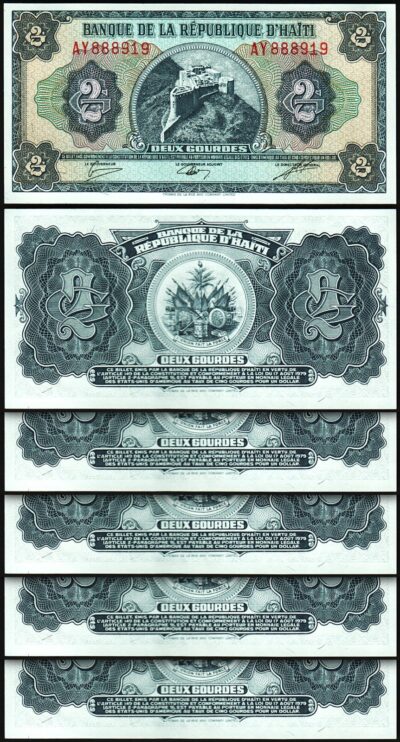 Haiti 2 Gourdes L 1979, UNC, 5 Pcs LOT, Consecutive, P-245A, Prefix AY