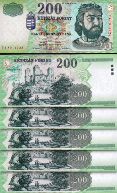 Hungary 200 Forint 1998 , UNC , 5 Pcs LOT,  P-178