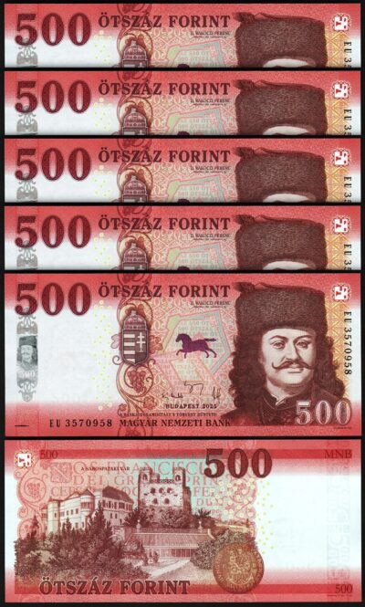 Hungary 500 Forint 2025, UNC, 5 Pcs LOT, P-New 202c