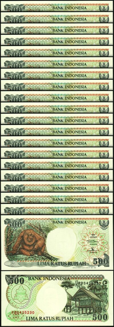 Indonesia 500 Rupiah 1992 1998, UNC, 20 Pcs LOT, P-128g