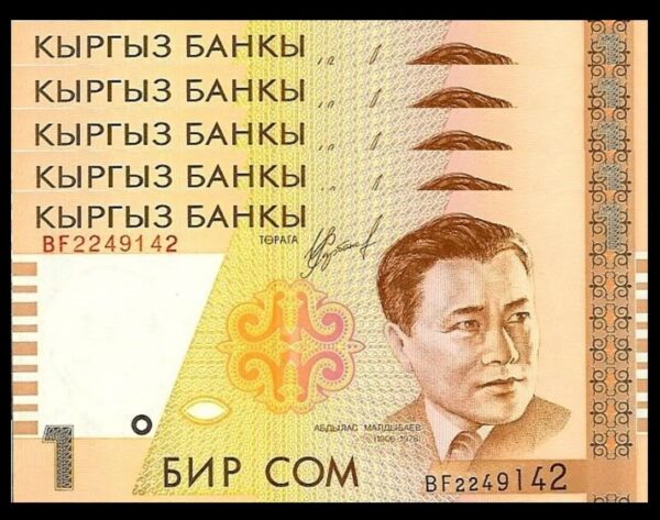 Kyrgyzstan 1 Som 1999, UNC-, 5 Pcs LOT, P-15