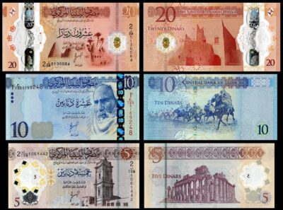 Libya 3 Pcs UNC SET, 5 10 20 Dinar 2025 , P-New Sign, Polymer