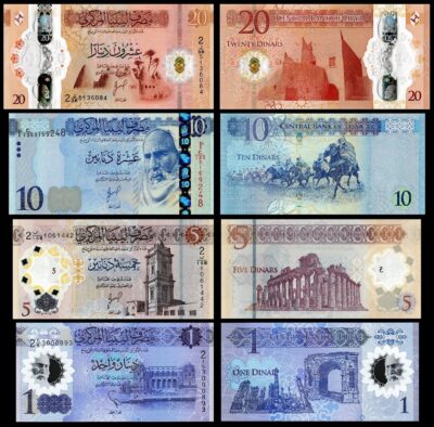 Libya 4 Pcs UNC SET, 1 5 10 20 Dinar 2019 2025 , P-85, P-New Sign, Polymer