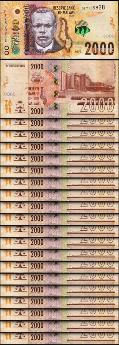 Malawi 2000 Kwacha, 2024 2025, UNC, 20 Pcs LOT, Consecutive, P-70c NEW DATE