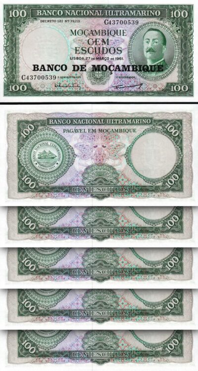 Mozambique 100 Escudos 1976 (1961), UNC, 5 Pcs LOT, P-117