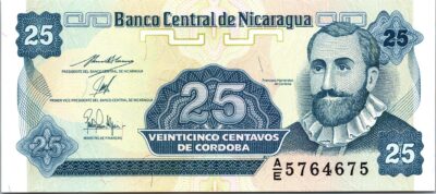 Nicaragua 25 Centavos 1991, RADAR 7 Digit, 576 4 675 UNC, P-170