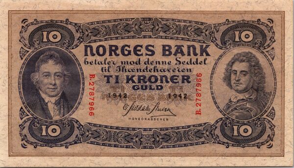 Norway 10 Kroner 1942, UNC-, P-8c