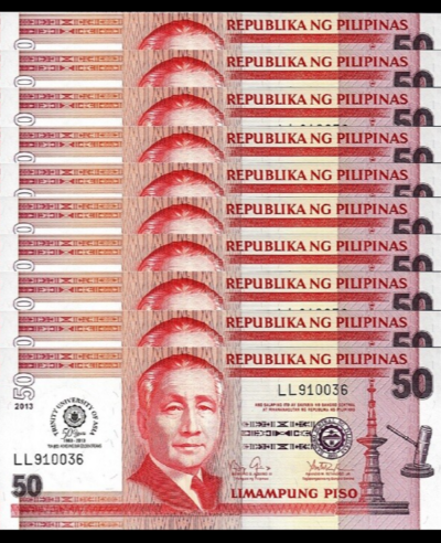 Philippines 50 Piso 2013, UNC, 10 Pcs Lot, P-216, Commemorative, 50 Years