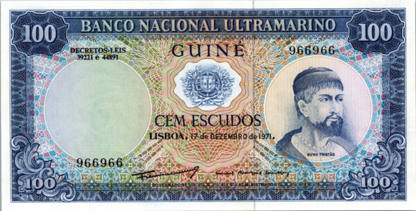 Portuguese Guinea 100 Escudos 1971, REPEATER 966 966, UNC- P-45a