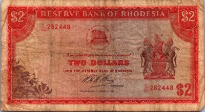 Rhodesia 2 Dollar 4 March 1975, VF, P-31j, Circulated