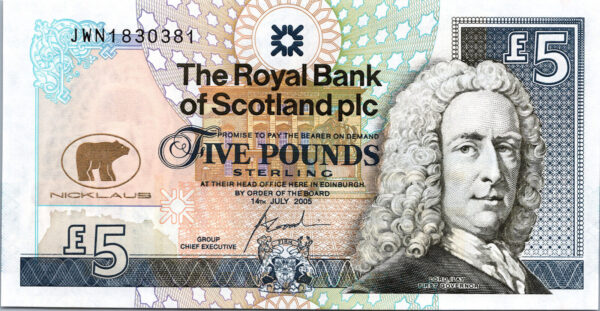 Scotland 5 Pounds 2005, UNC, RADAR No 1830381 Royal Bank of Scotland, Comm P-365