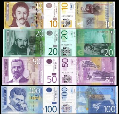 Serbia 4 Pcs Set 10 20 50 100 Dinars 2011 2013 2014, UNC, P-54 55 56 57