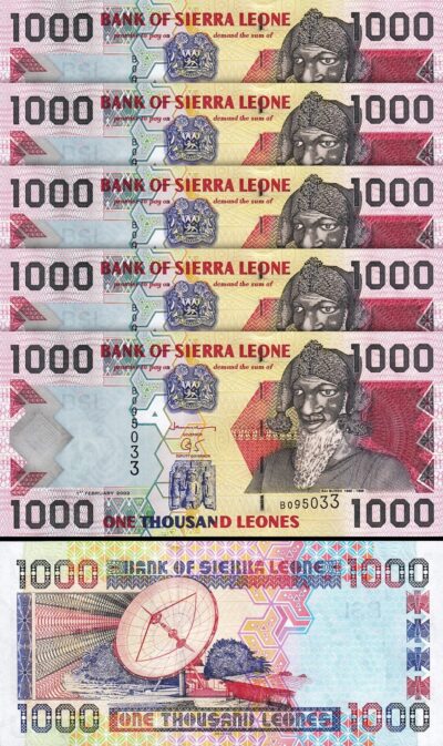 Sierra Leone 1000 Leones 2002, UNC, 5 Pcs LOT, Consecutive, P-24a, Large Size