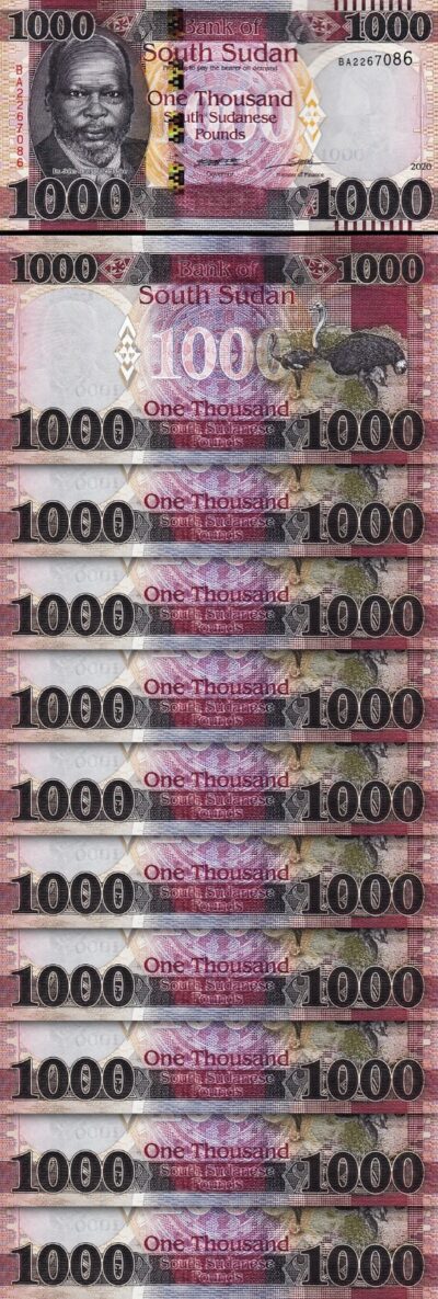 South Sudan 1000 Pounds 2020 (2021), UNC, 10 Pcs LOT, Consecutive, P-17