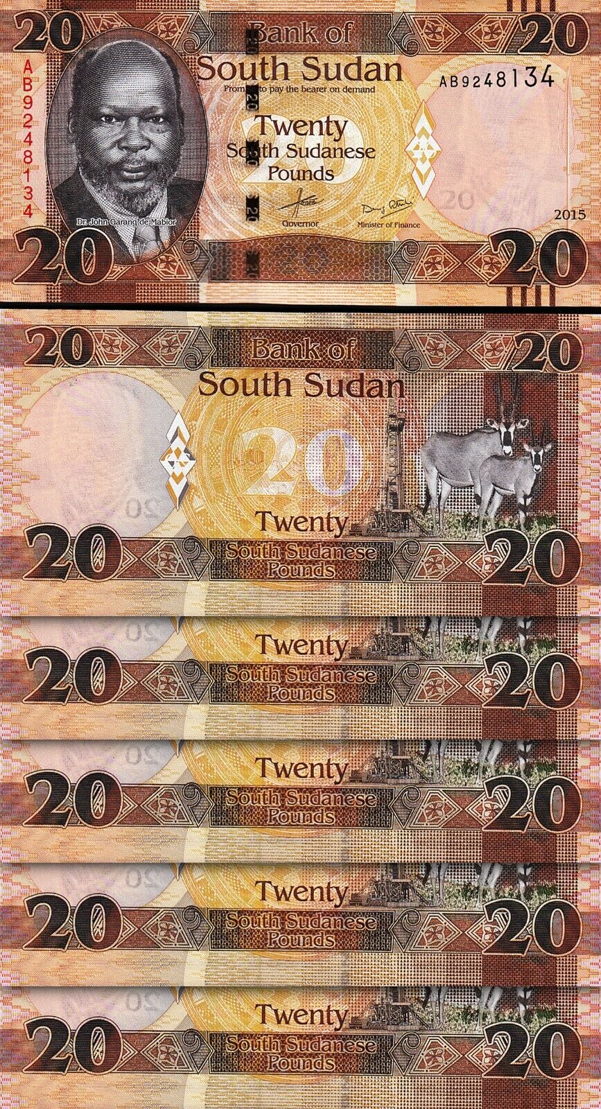 SOUTH SUDAN 20 POUNDS 2017 P-11c UNC BUNDLE 100 PCS