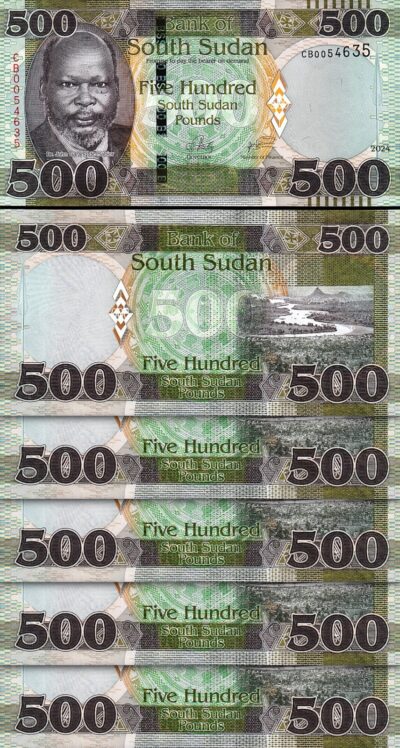 South Sudan 500 Pounds 2024, UNC, 5 Pcs LOT, Consecutive, P-New