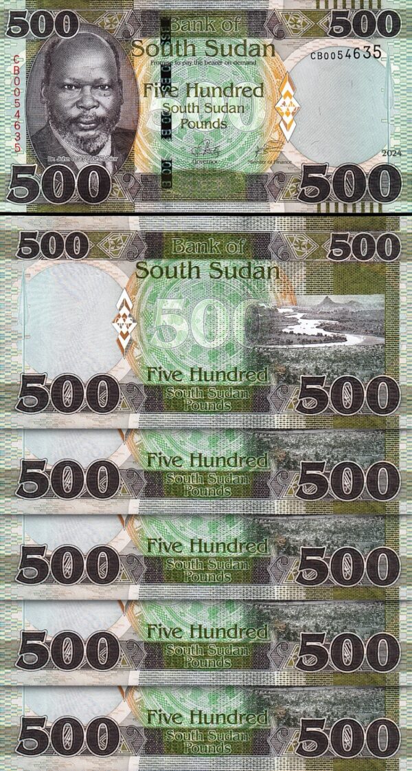 South Sudan 500 Pounds 2024, UNC, 5 Pcs LOT, Consecutive, P-New