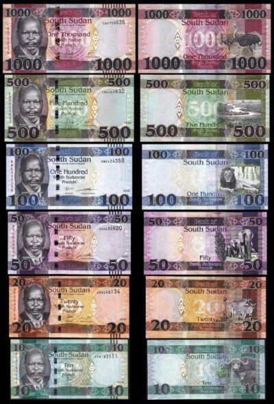 South Sudan 6 Pcs UNC Set , 10 20 50 100 500 1000 Pounds 2015 2016 2019 2024