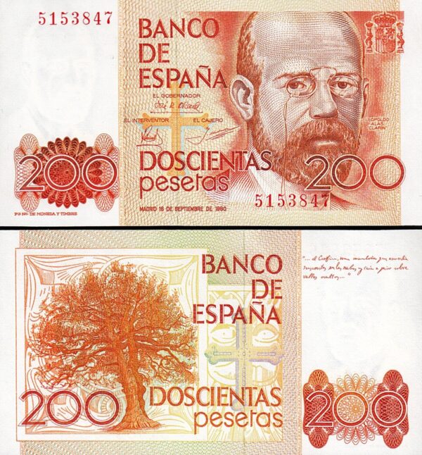 Spain Espana 200 Pesetas 1980, UNC, P-156